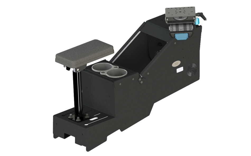 Gamber Johnson 2020+ Ford Police Interceptor Utility Short Console Box with Cup Holder, Armrest, and Mongoose® XE 7†Motion Attachment 7170-0735-06