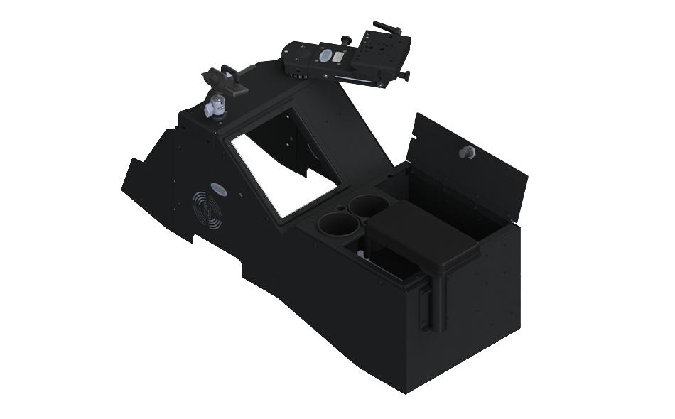 Gamber Johnson 2021+ Ford F-150 Wide Body Console Box Kit with Magnetic Phone Holder, Cup Holder, Rear Armrest, and Mongoose®-9" Locking Slide Arm with Short Clevis 7170-0882-05