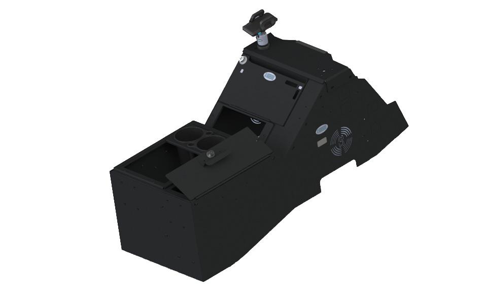 Gamber Johnson 2021+ Ford F-150 Wide Body Console Box Kit with Magnetic Phone Holder, Printer Mount, Cup Holder, Rear Armrest, and Mongoose®-9" Locking Slide Arm with Short Clevis 7170-0883-05