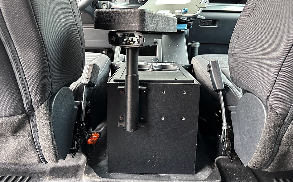 Gamber-Johnson 2021+ Ford F-150 Wide-To-Narrow Console Box with Cup Holder, Tall Armrest & Mongoose XLE 9" (7170-1077-02) - Image 4