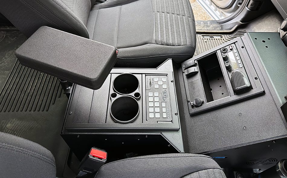 Gamber-Johnson 2021+ Ford F-150 Wide-To-Narrow Console Box with Printer Mount, Cup Holder, Tall Armrest & Mongoose XLE 9" (7170-1078-02) - Image 5
