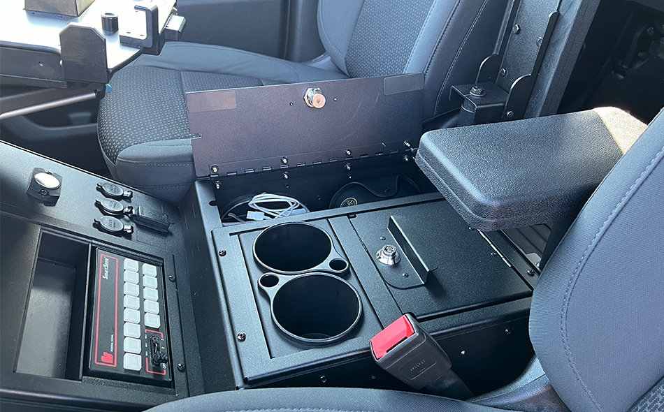 Gamber-Johnson 2019+ Chevrolet Silverado Wide Body Console Box with Internal Printer Mount, Cup Holder, Tall Rear Armrest and Mongoose® XLE 9″ Motion Attachment (7170-1063-02) - Image 3