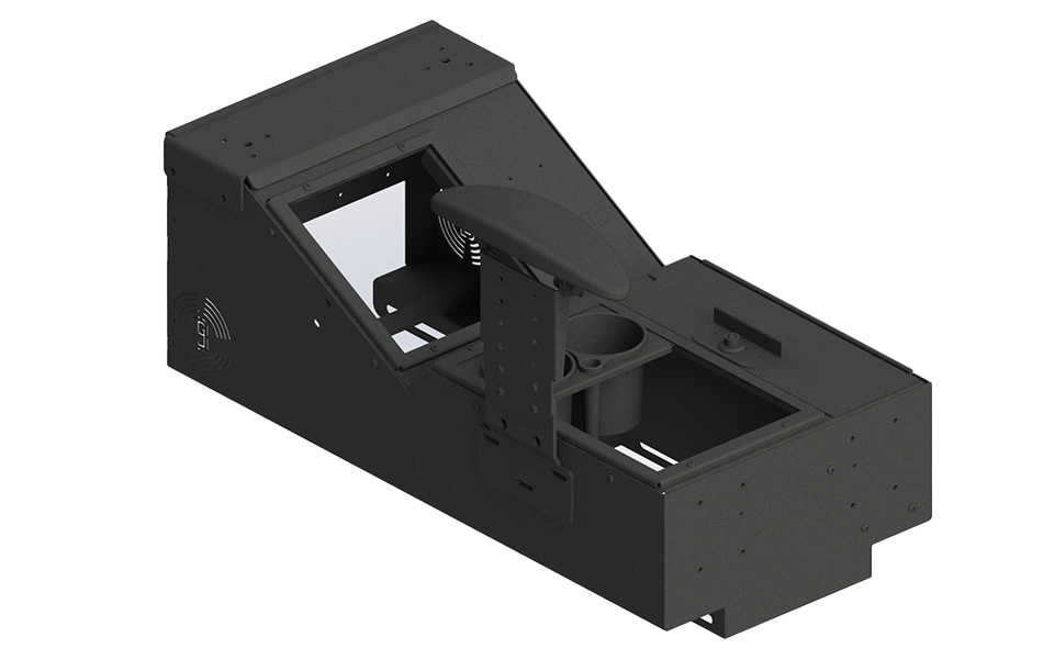 Gamber-Johnson Universal Wide Body Console Box Kit with Locking Storage, Cup Holder and Side Arm Rest (7170-1006-01)