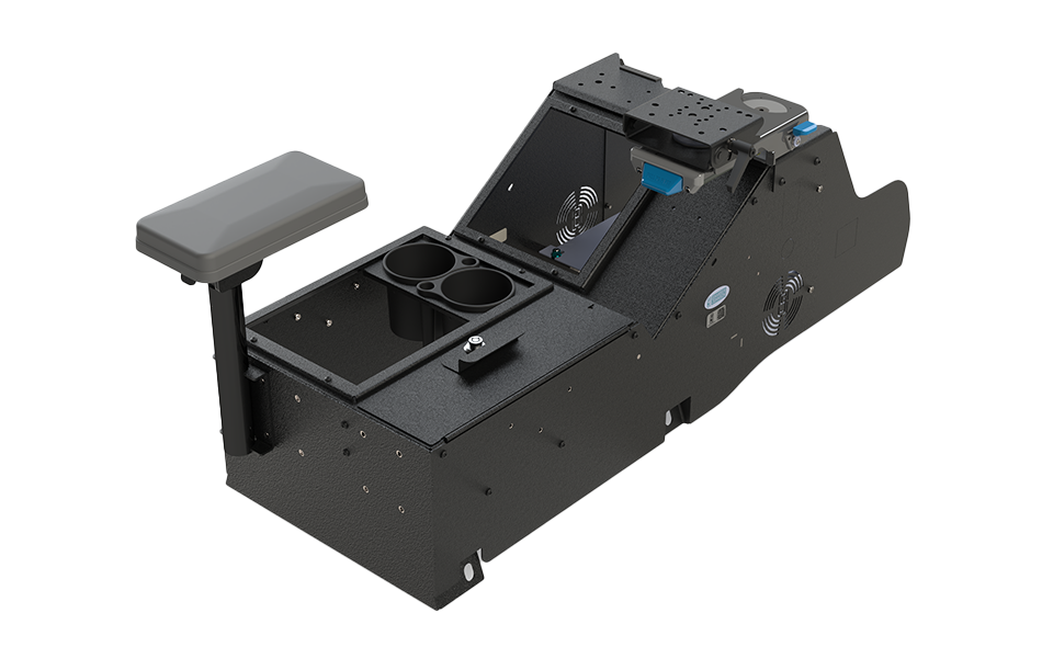 Gamber-Johnson 2019+ Chevrolet Silverado Wide Body Console Box with Cup Holder, Tall Rear Armrest and Mongoose® XLE 9" Motion Attachment (7170-1062-02)