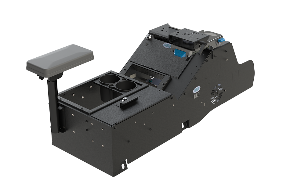 Gamber-Johnson 2019+ Chevrolet Silverado Wide Body Console Box with Internal Printer Mount, Cup Holder, Tall Rear Armrest and Mongoose® XLE 9″ Motion Attachment (7170-1063-02)