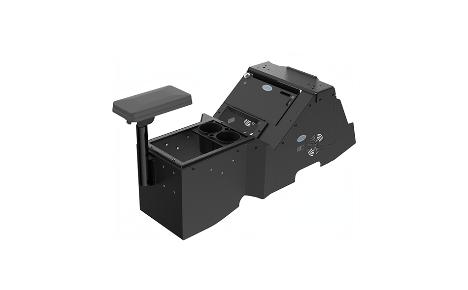 Gamber-Johnson 2021+ Ford F-150 Wide-To-Narrow Console Box with Printer Mount, Cup Holder & Tall Armrest (7170-1078-01)