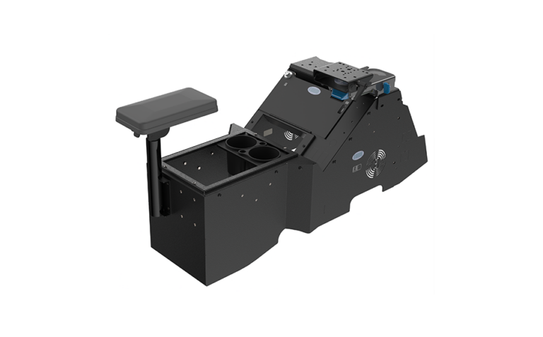 Gamber-Johnson 2021+ Ford F-150 Wide-To-Narrow Console Box with Printer Mount, Cup Holder, Tall Armrest & Mongoose XLE 9" (7170-1078-02)