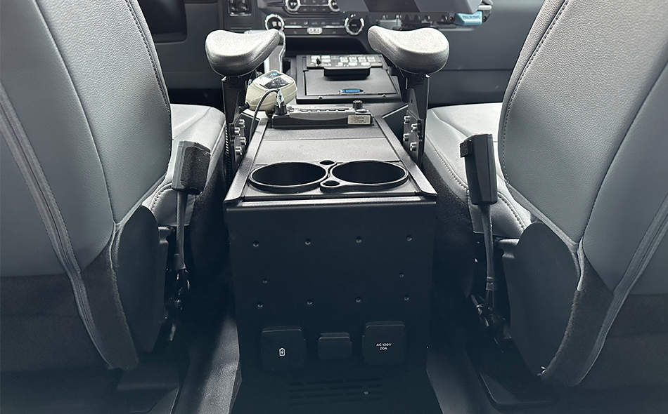 Gamber-Johnson 2022+ Ford F-150 Lightning Wide-to-Narrow Console Box with Cup Holder, Tall Rear Armrest and Mongoose ® XLE 9" Motion Attachment (7170-1046-02) - Image 3