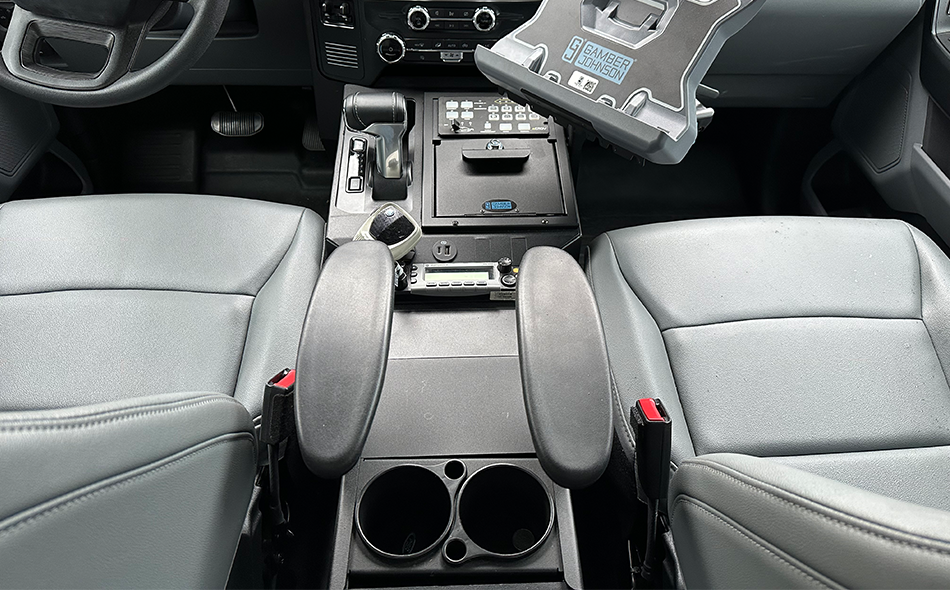 Gamber-Johnson 2022+ Ford F-150 Lightning Wide-to-Narrow Console Box with Cup Holder, Tall Rear Armrest and Mongoose ® XLE 9" Motion Attachment (7170-1046-02) - Image 2