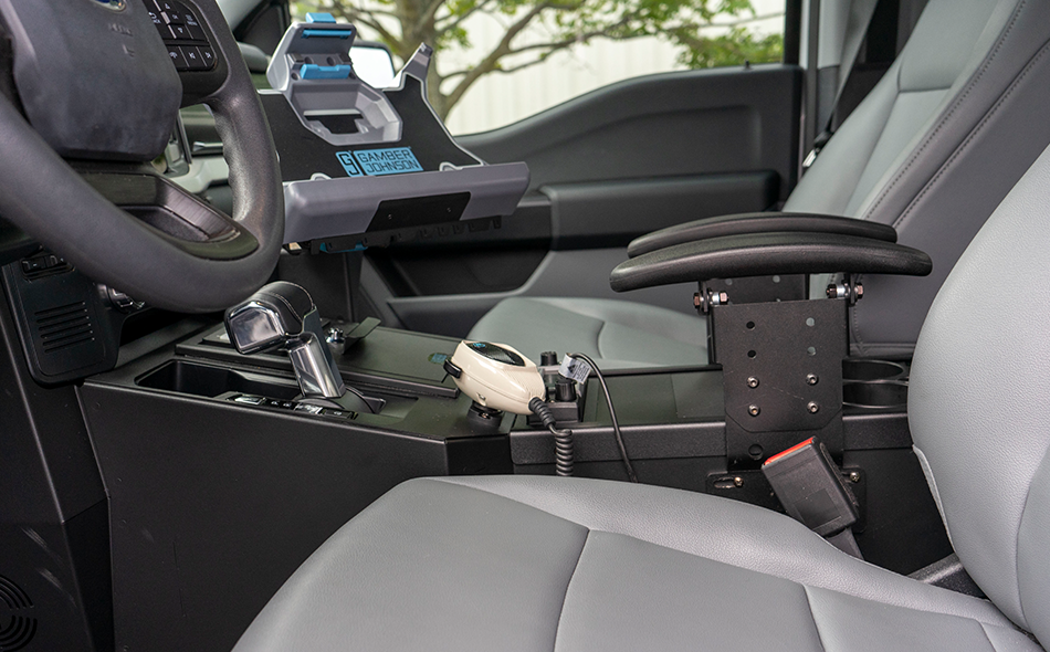 Gamber-Johnson 2022+ Ford F-150 Lightning Wide-to-Narrow Console Box with Cup Holder and Tall Rear Armrest (7170-1046-01) - Image 5
